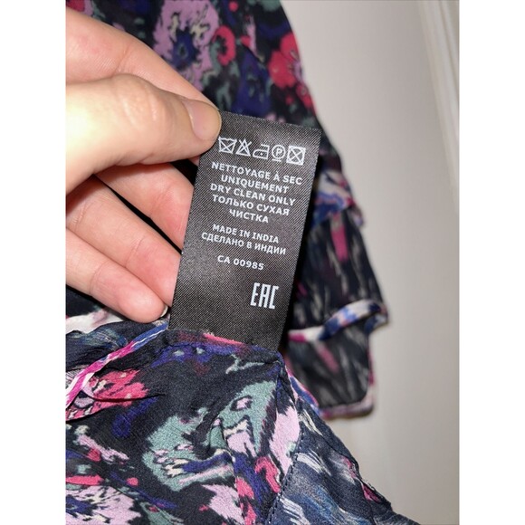 Isabel Marant Étoile Blouse Roxini Floral Print Sheer Navy Blue Pink Women's 34 - Picture 8 of 10